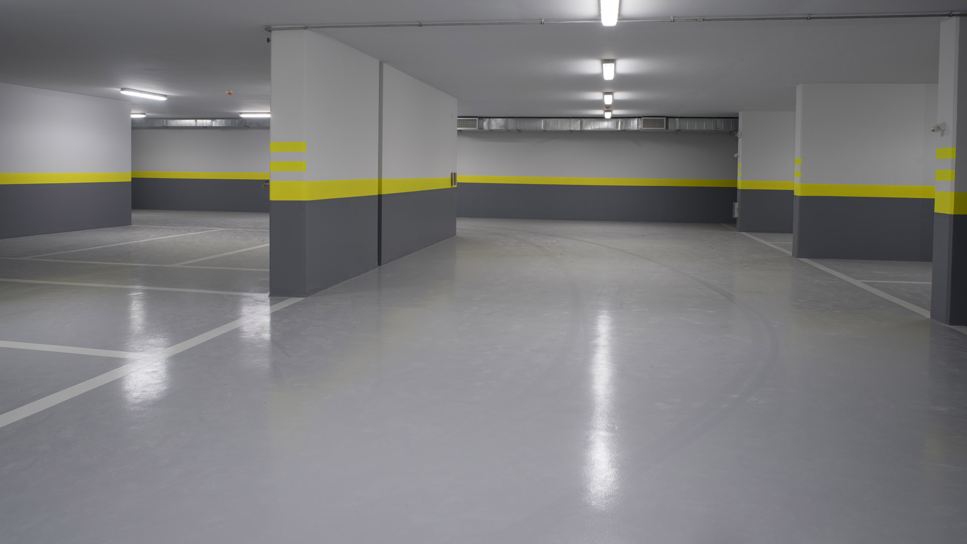 Empty parking interior polished flooring